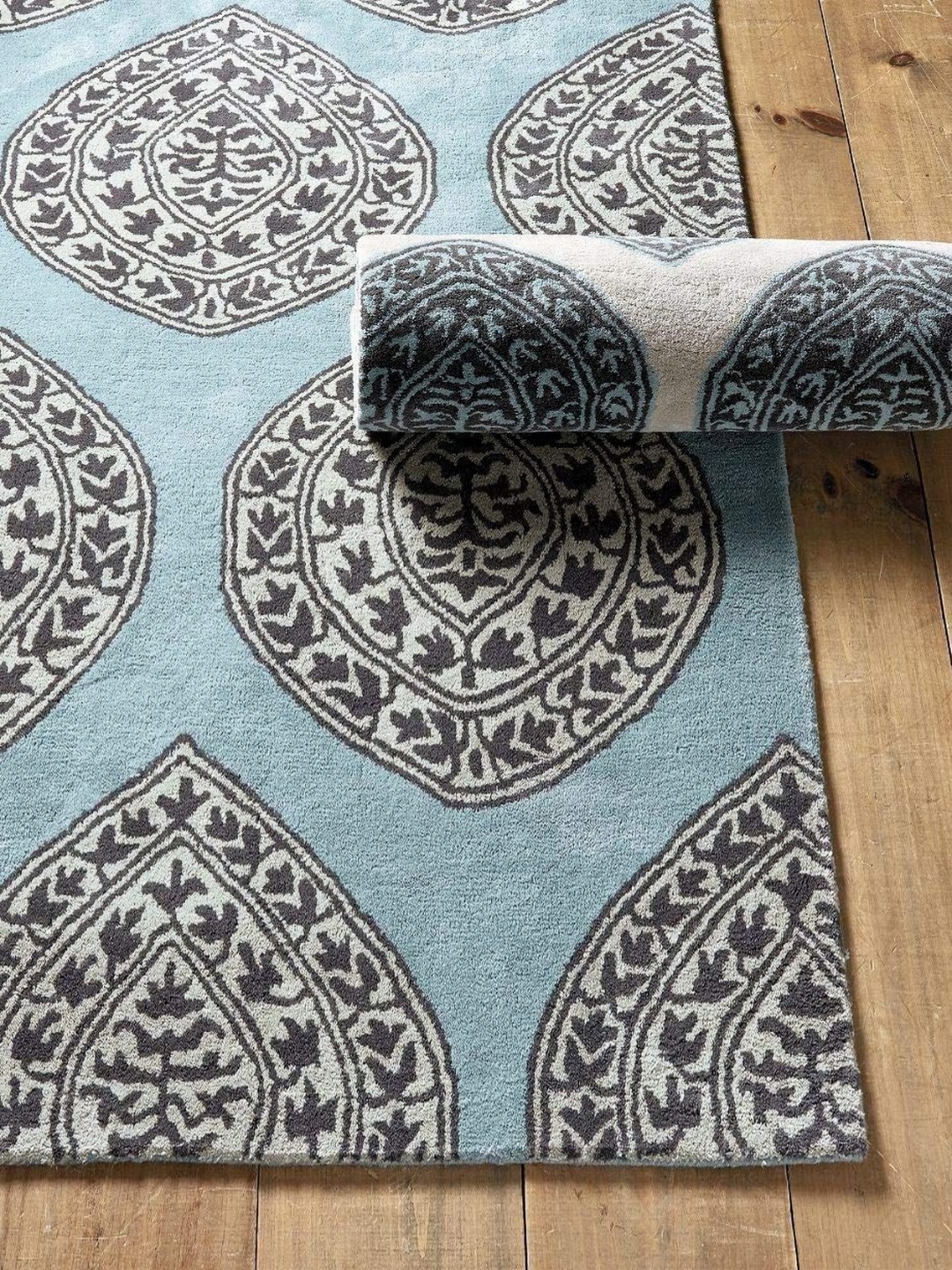 

IMRA CARPET Turquoise Blue Ethnic Motifs Anti-Skid Woollen Carpet