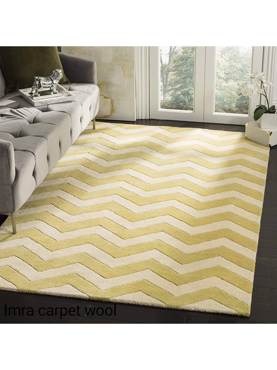 

IMRA CARPET Gold-Toned Geometric Anti-Skid Shaggy Woollen Carpet