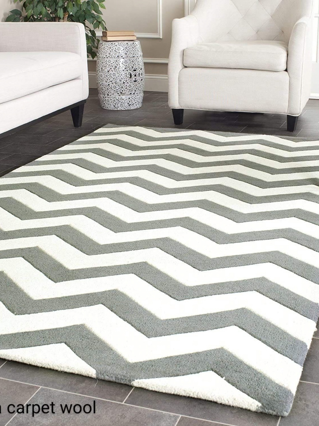 

IMRA CARPET Grey & White Geometric Anti-Skid Woollen Carpet