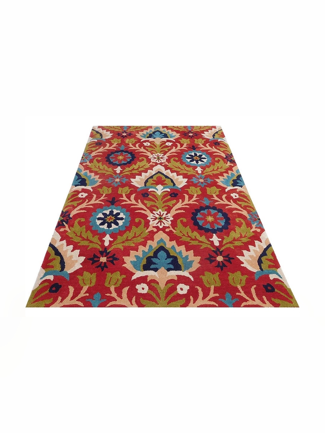 

IMRA CARPET Red & Blue Ethnic Motifs Anti-Skid Woollen Carpet