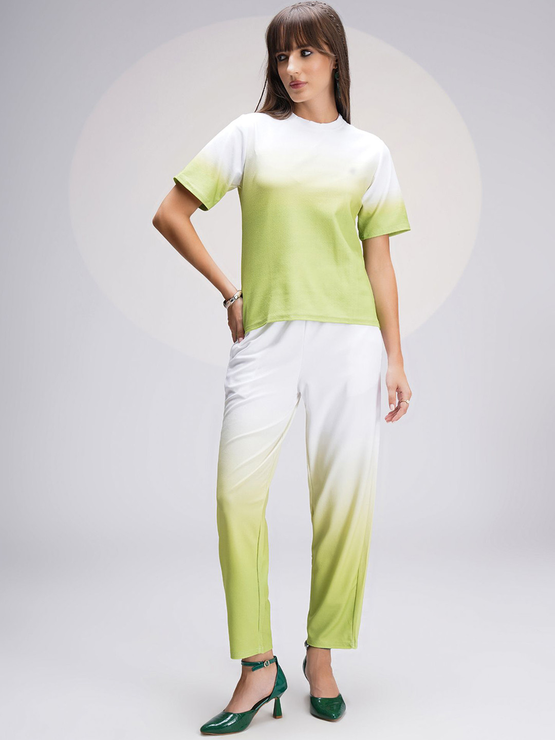 

WESTHOOD Ombre Tie and Dye Round Neck T-Shirt & Trousers, Sea green