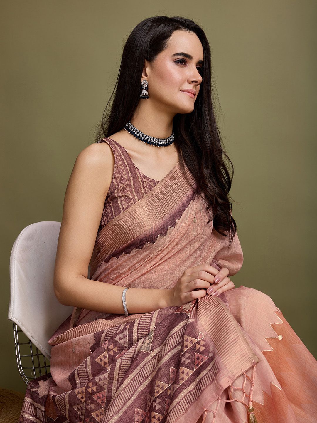 

Rekha Maniyar Printred Tissue Saree, Peach