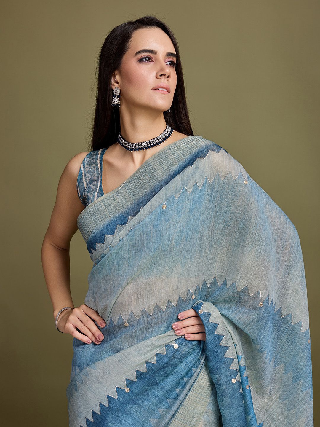 

Rekha Maniyar Zari Tissue Saree, Blue