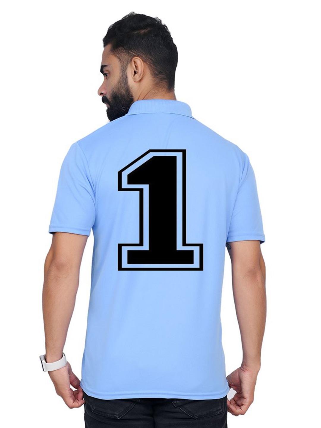 

TAJNAN Men Varsity Polo Collar T-shirt, Blue