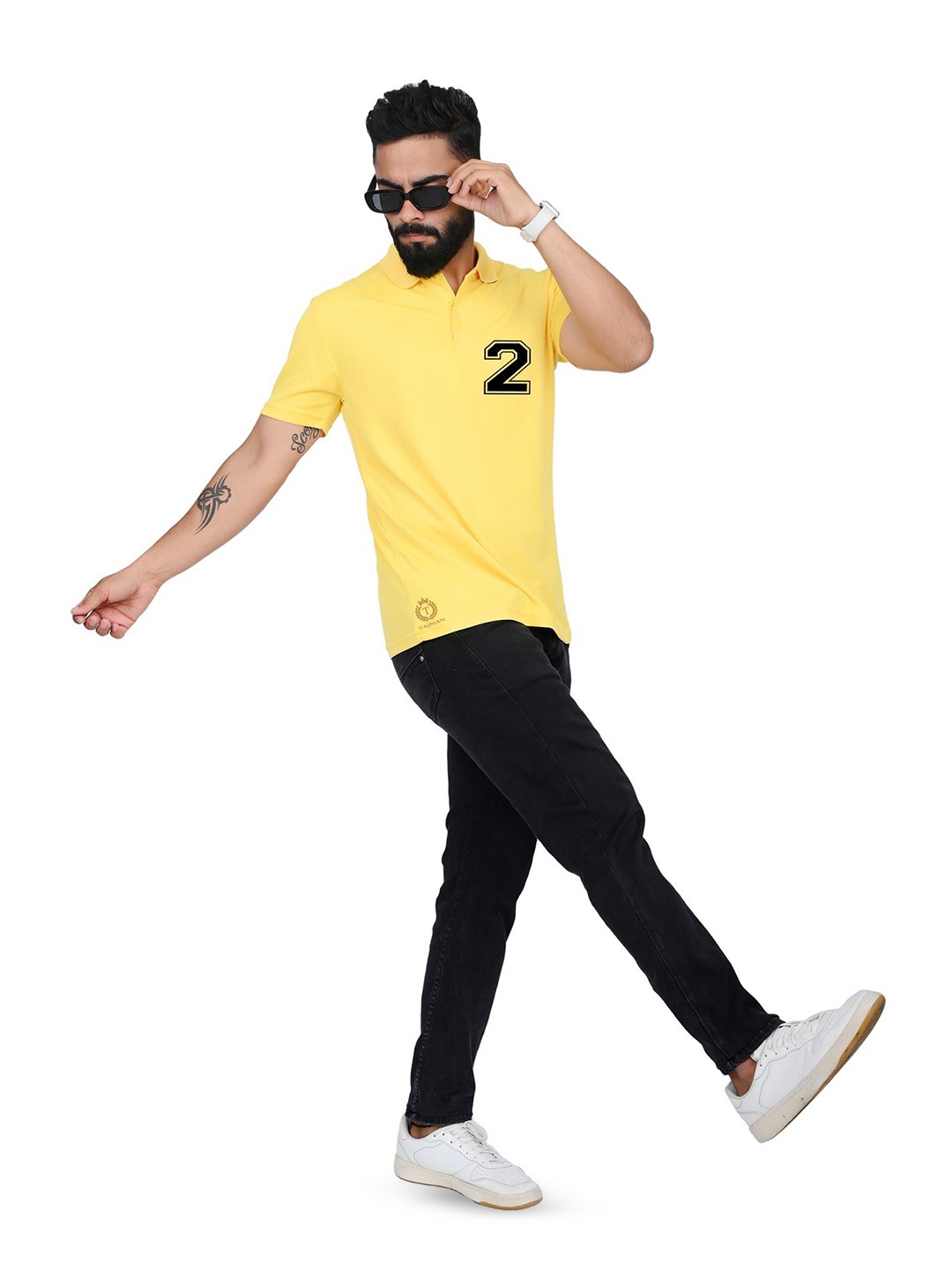 

TAJNAN Men Varsity Polo Collar T-shirt, Yellow