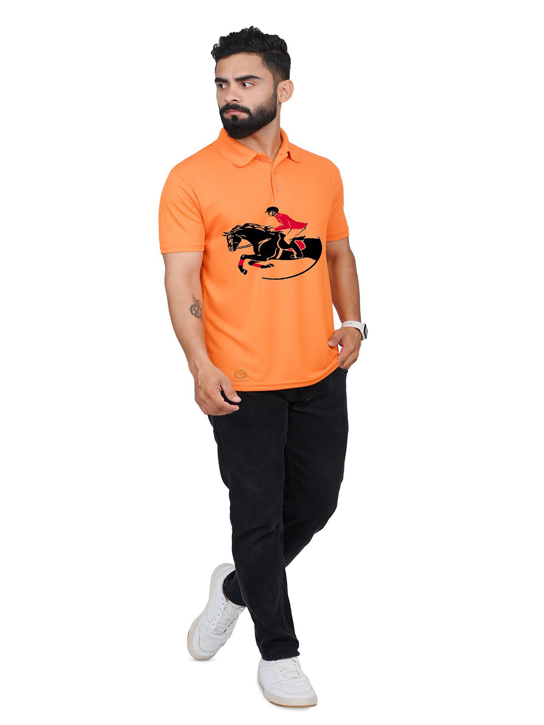 

TAJNAN Men Graphic Printed Polo Collar T-shirt, Orange