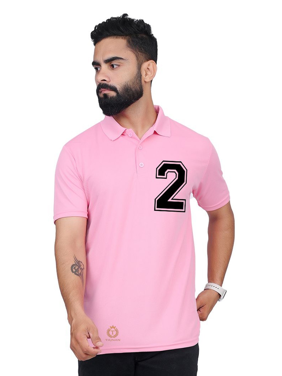 

TAJNAN Men Polo Collar T-shirt, Pink