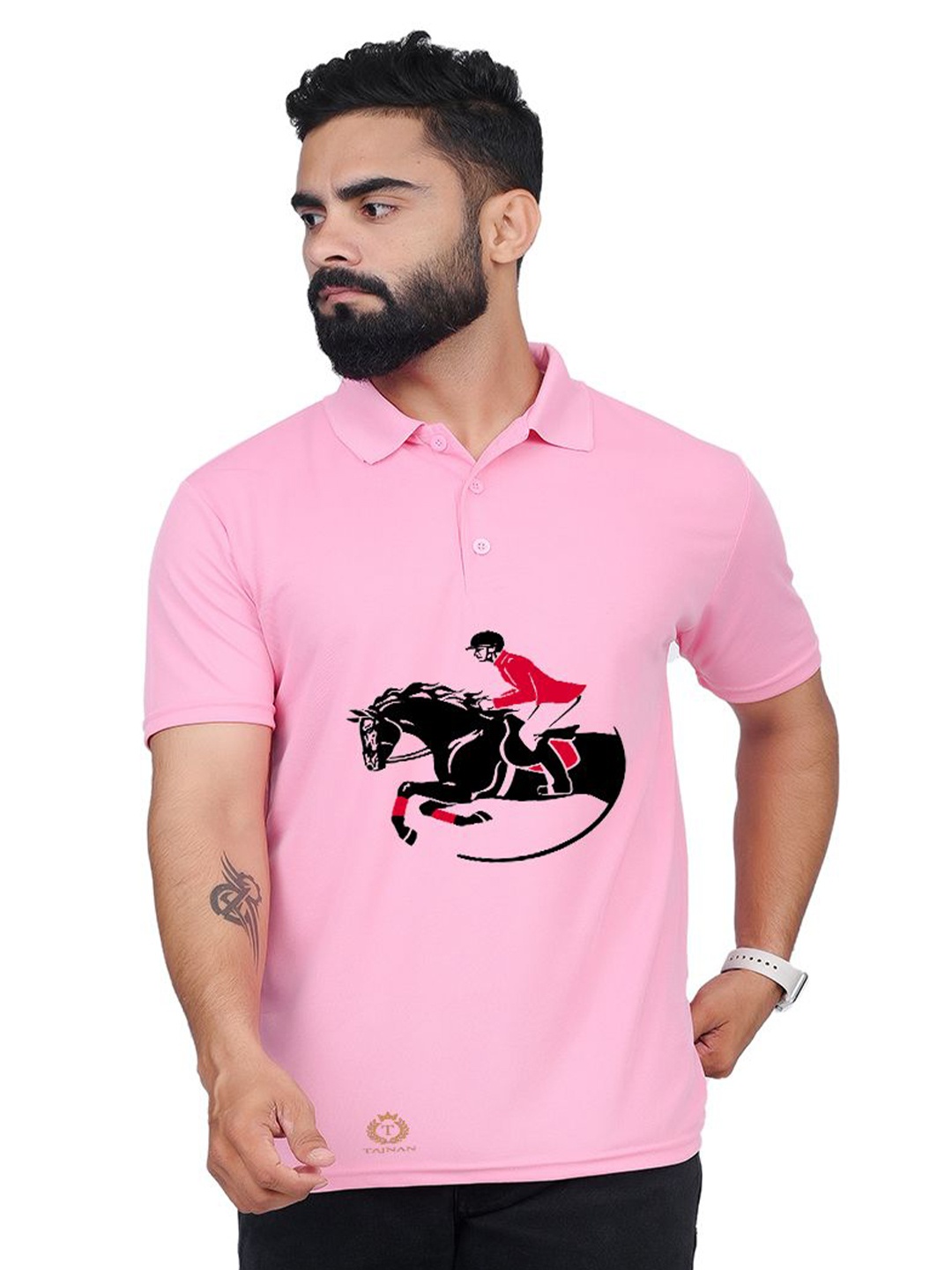 

TAJNAN Men Graphic Printed Polo Collar T-shirt, Pink