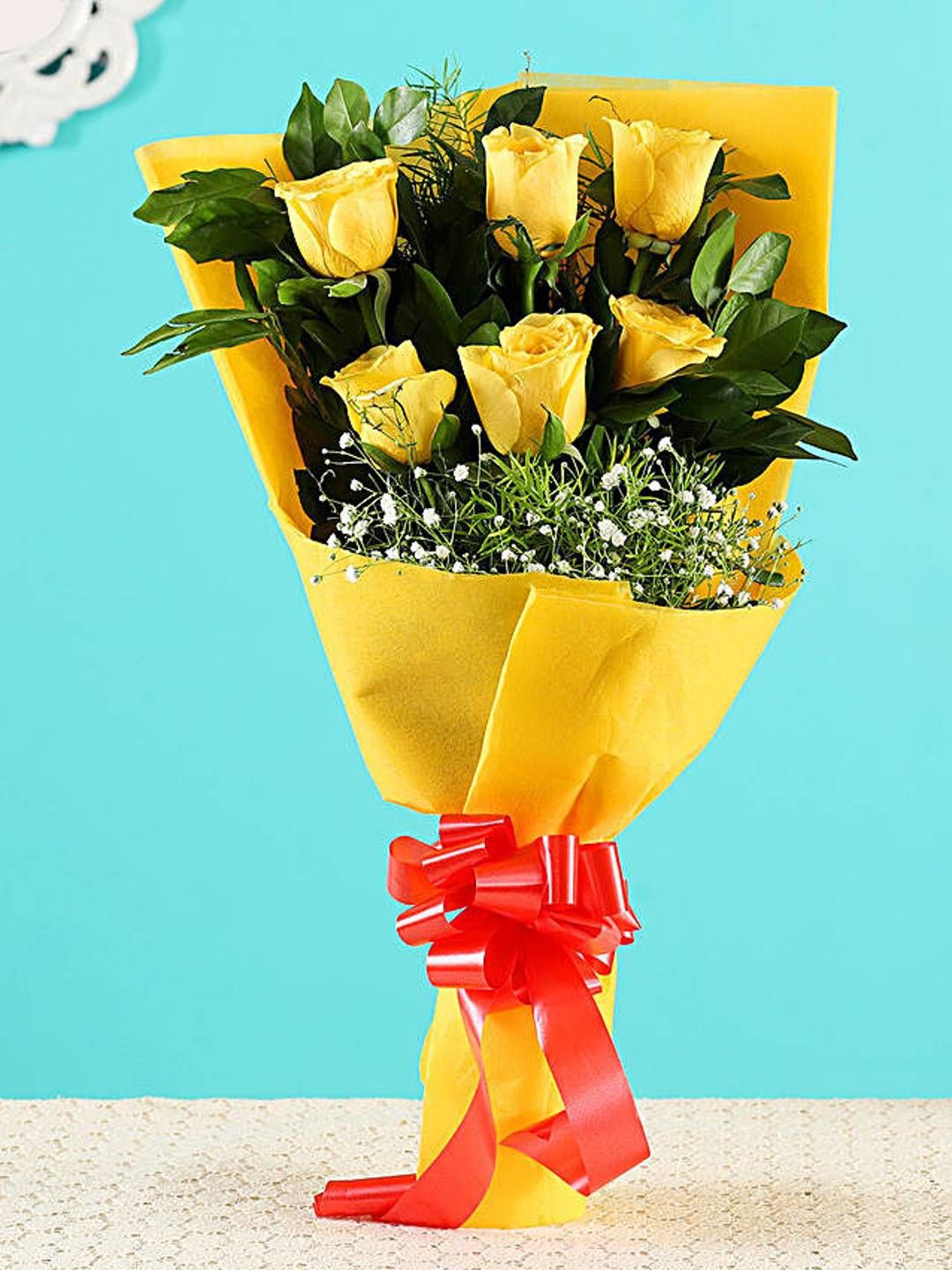 

fnp Yellow 6 Pieces Roses Fresh Flowers Bouquet