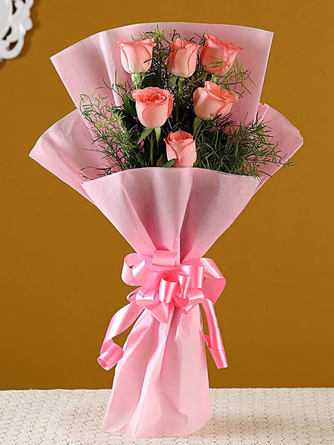 

fnp Pink 6 Pieces Delicate Love Pink Roses Bunch Bouquet