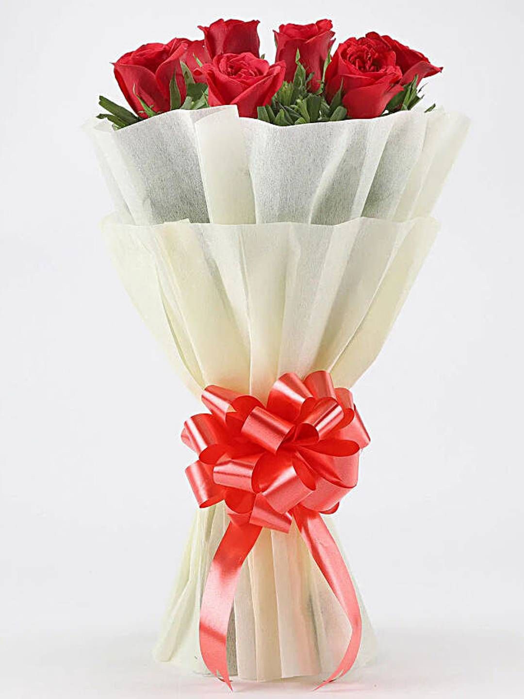 

fnp Red & Green 10 Pieces Roses Fresh Flowers Bouquet