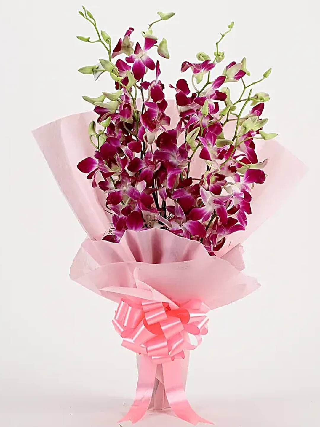 

fnp Pink & Green 6 Pieces Orchids Fresh Flowers Bouquet, Purple