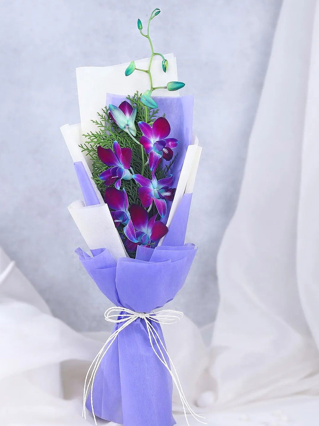 

fnp Purple & Green 6 Pieces Orchid Fresh Flowers Bouquet, Blue