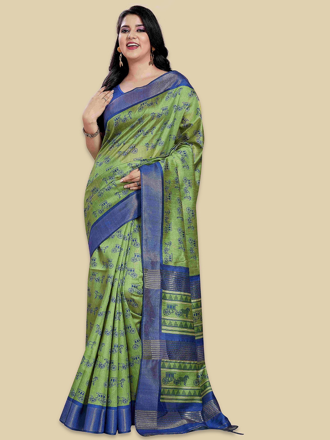 

Rani Saahiba Ethnic Motifs Zari Saree, Green