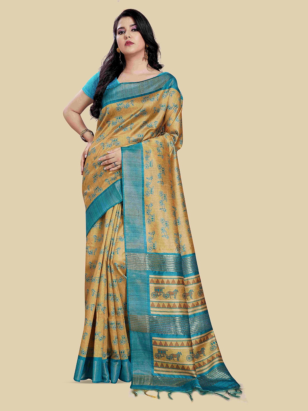 

Rani Saahiba Zari Solid Printed Saree, Yellow