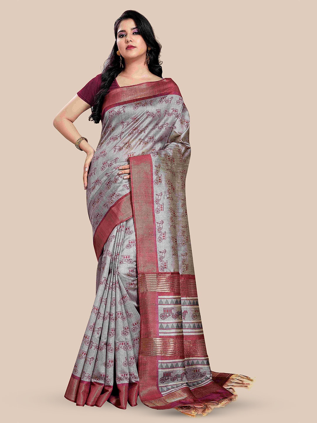 

Rani Saahiba Ethnic Motifs Zari Saree, Brown