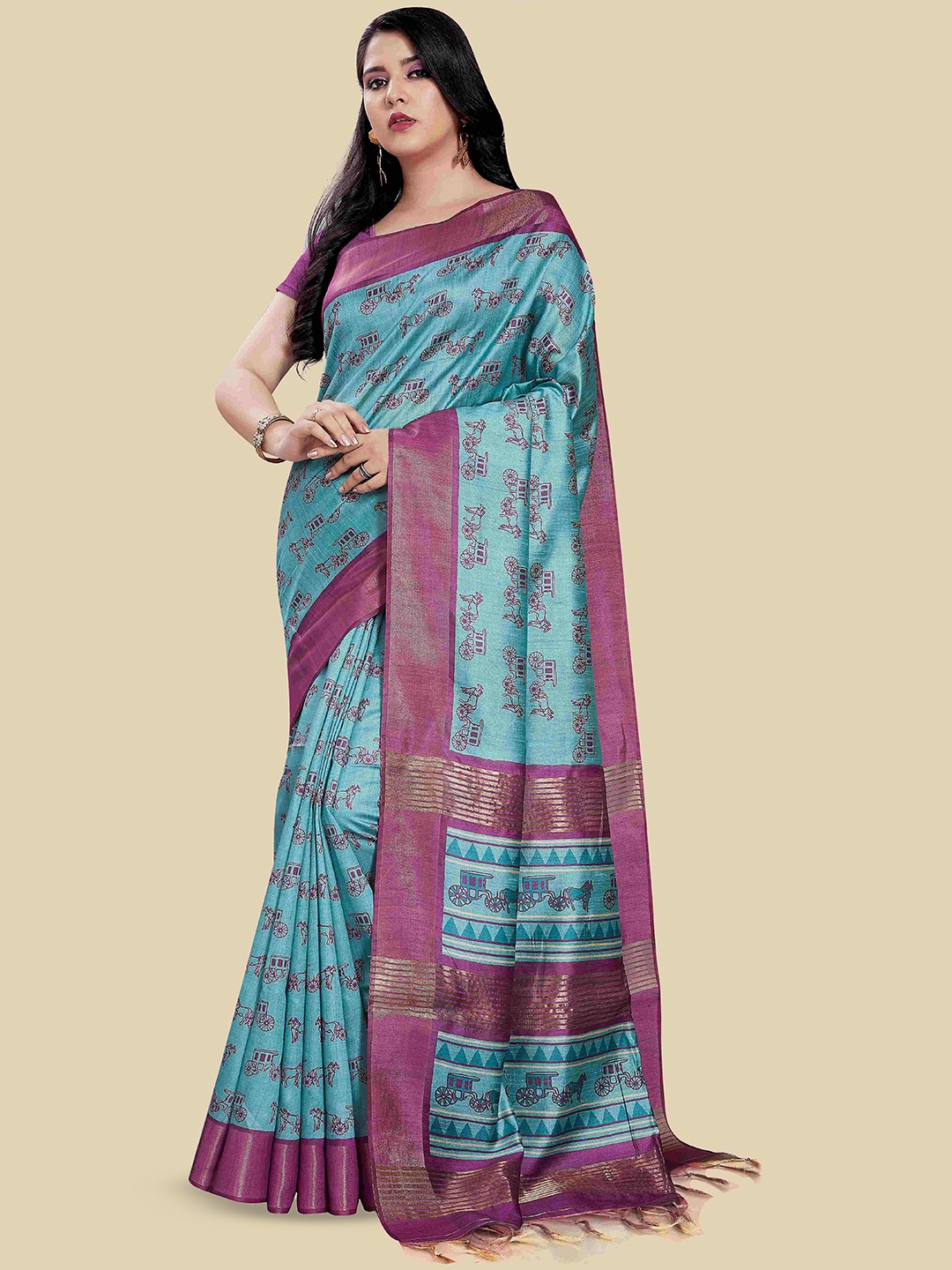 

Rani Saahiba Ethnic Motifs Zari Saree, Green