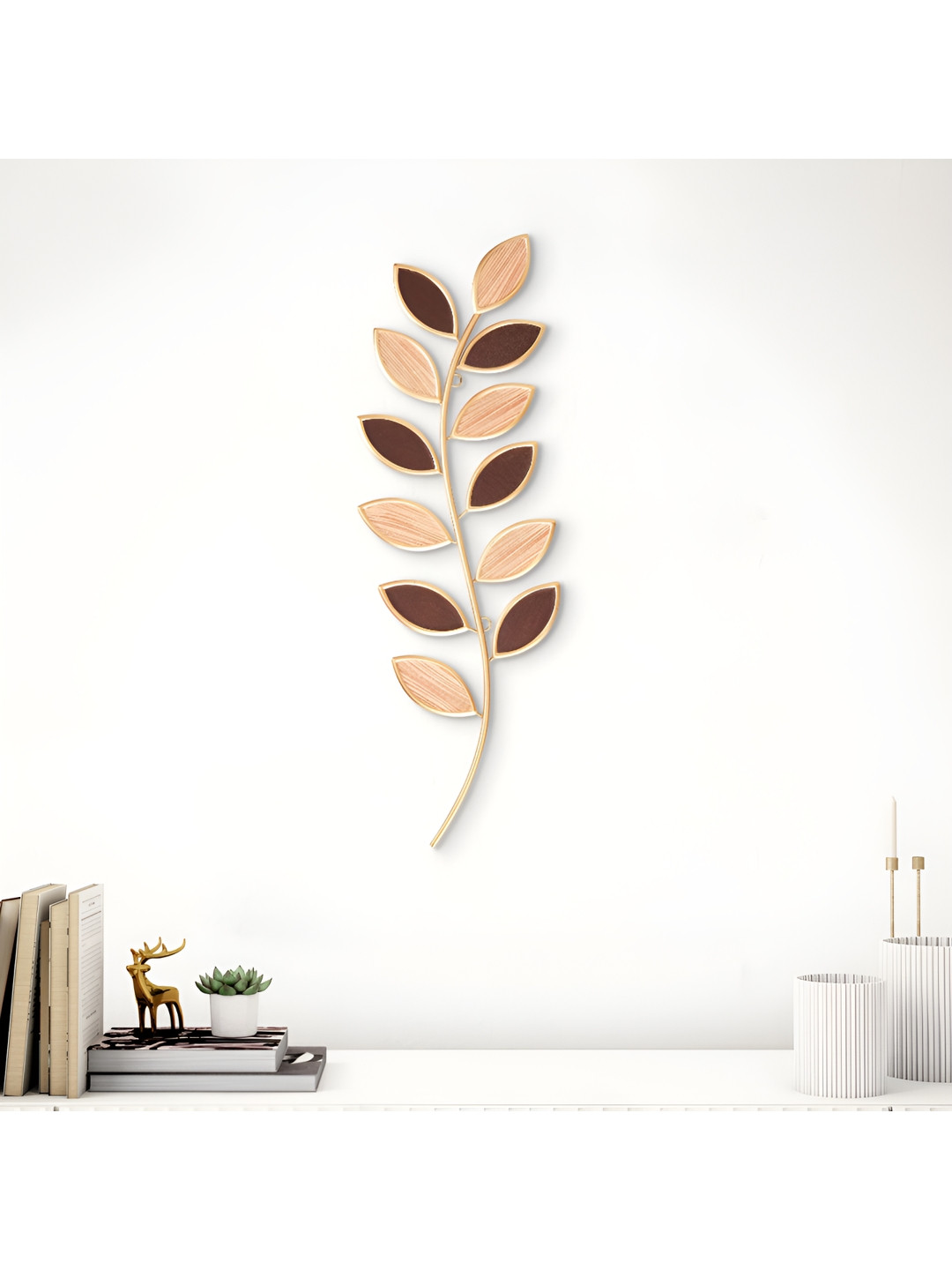 

Home Centre Panorama Ather Beige & Brown Metal Leaf Home Decor