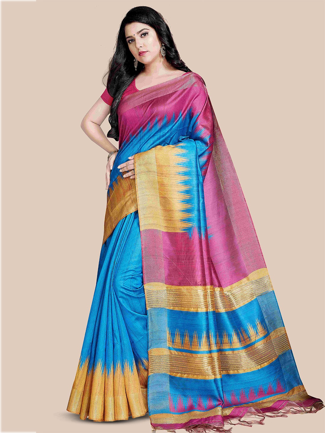 

Rani Saahiba Printed Saree With Blouse Piece, Blue