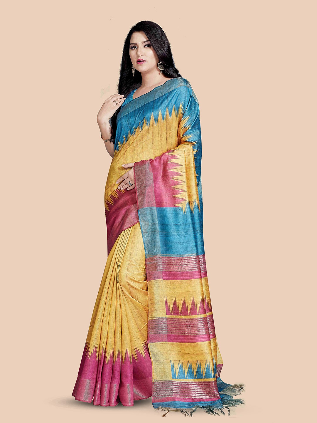 

Rani Saahiba Zari Printed Tussar Saree, Yellow