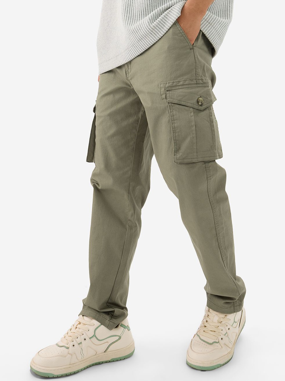 

The Souled Store Men Straight Fit Cargos Trousers, Green