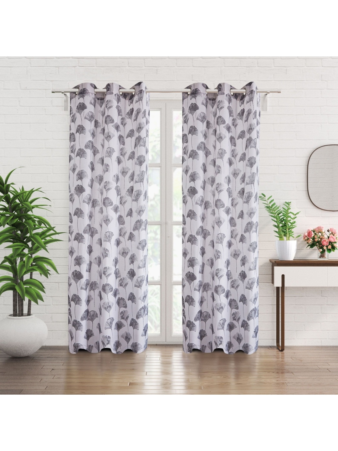 

Home Centre Grey & White Set of 2 Floral Sheer Door Curtain