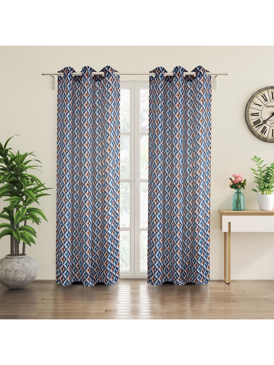 

Home Centre Blue & White Set of 2 Geometric Sheer Door Curtain