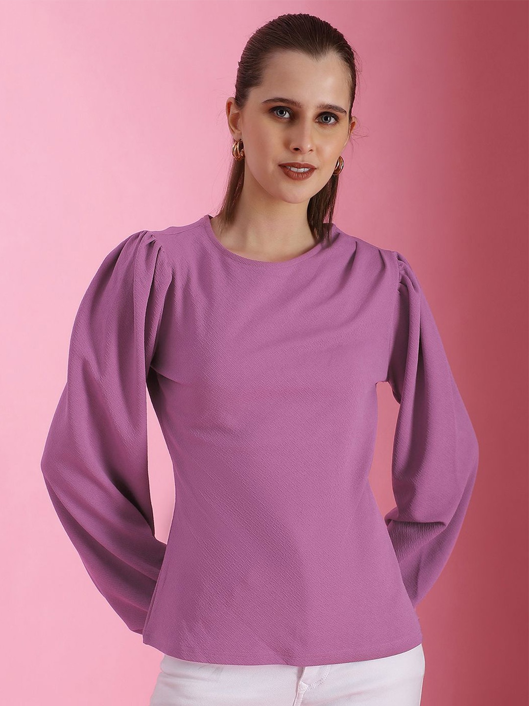 

Selvia Solid Round Neck Top, Pink