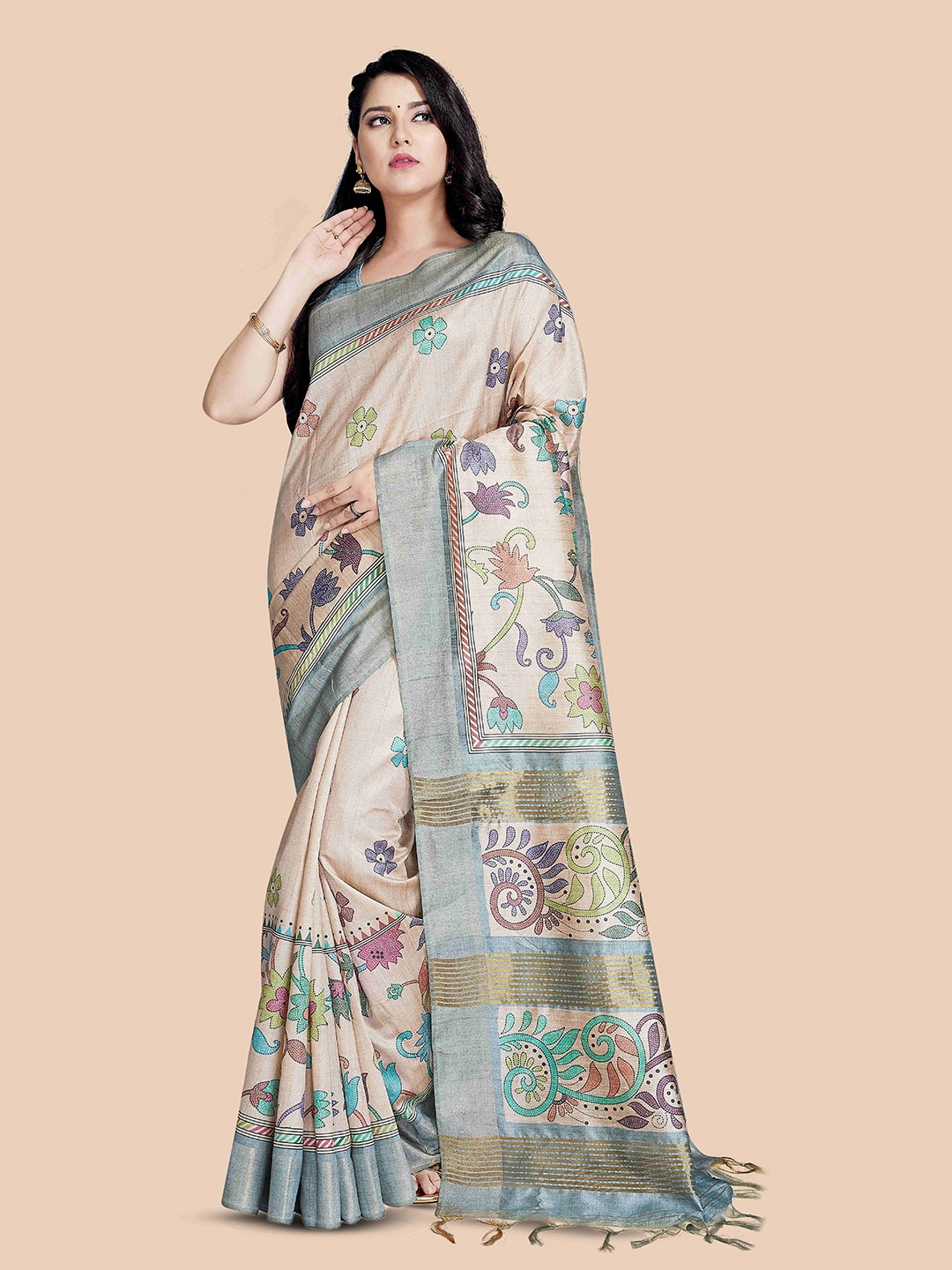 

Rani Saahiba Zari Ethnic Motifs Tussar Saree, Beige