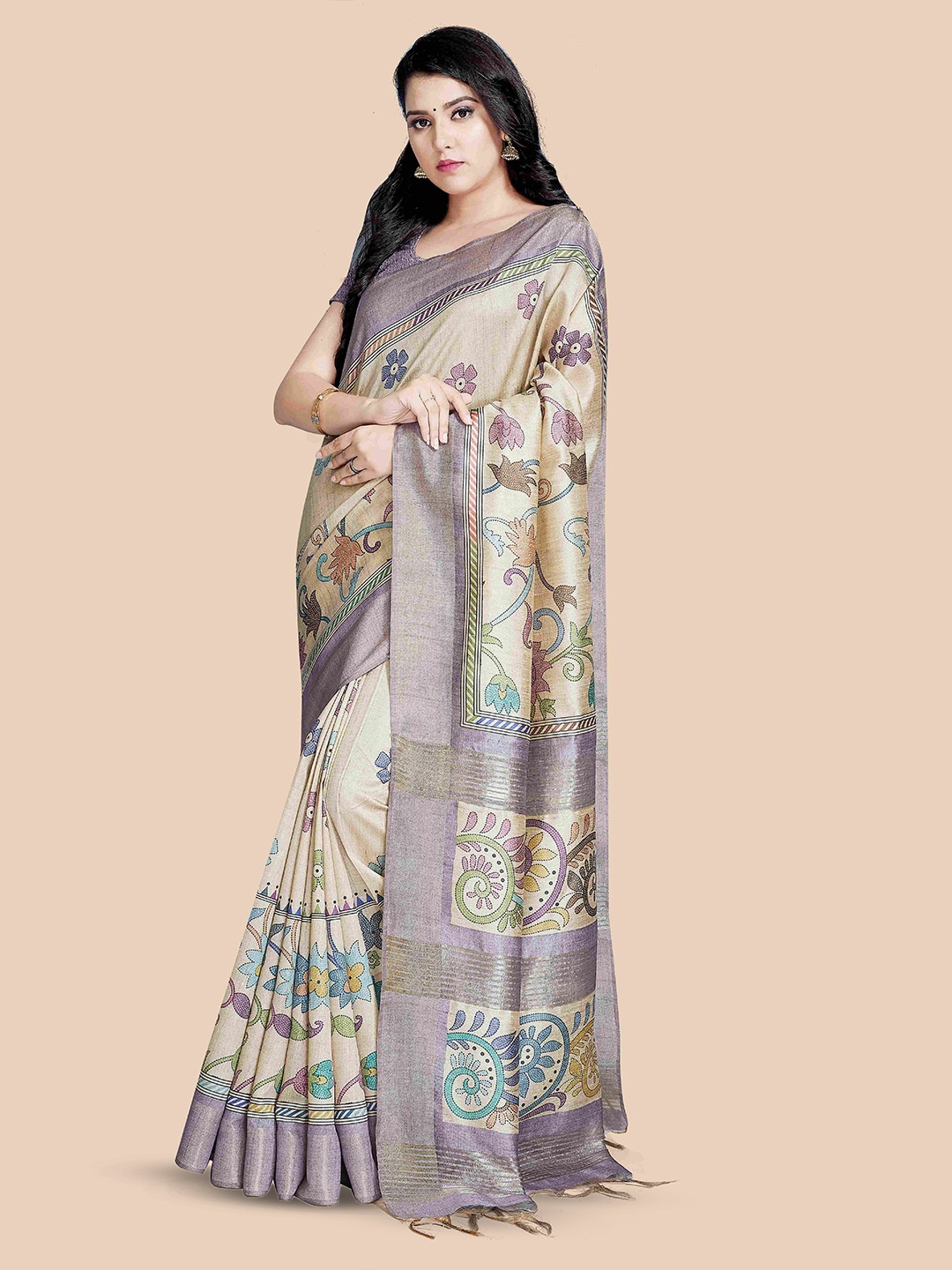 

Rani Saahiba Ethnic Motifs Zari Saree, Beige