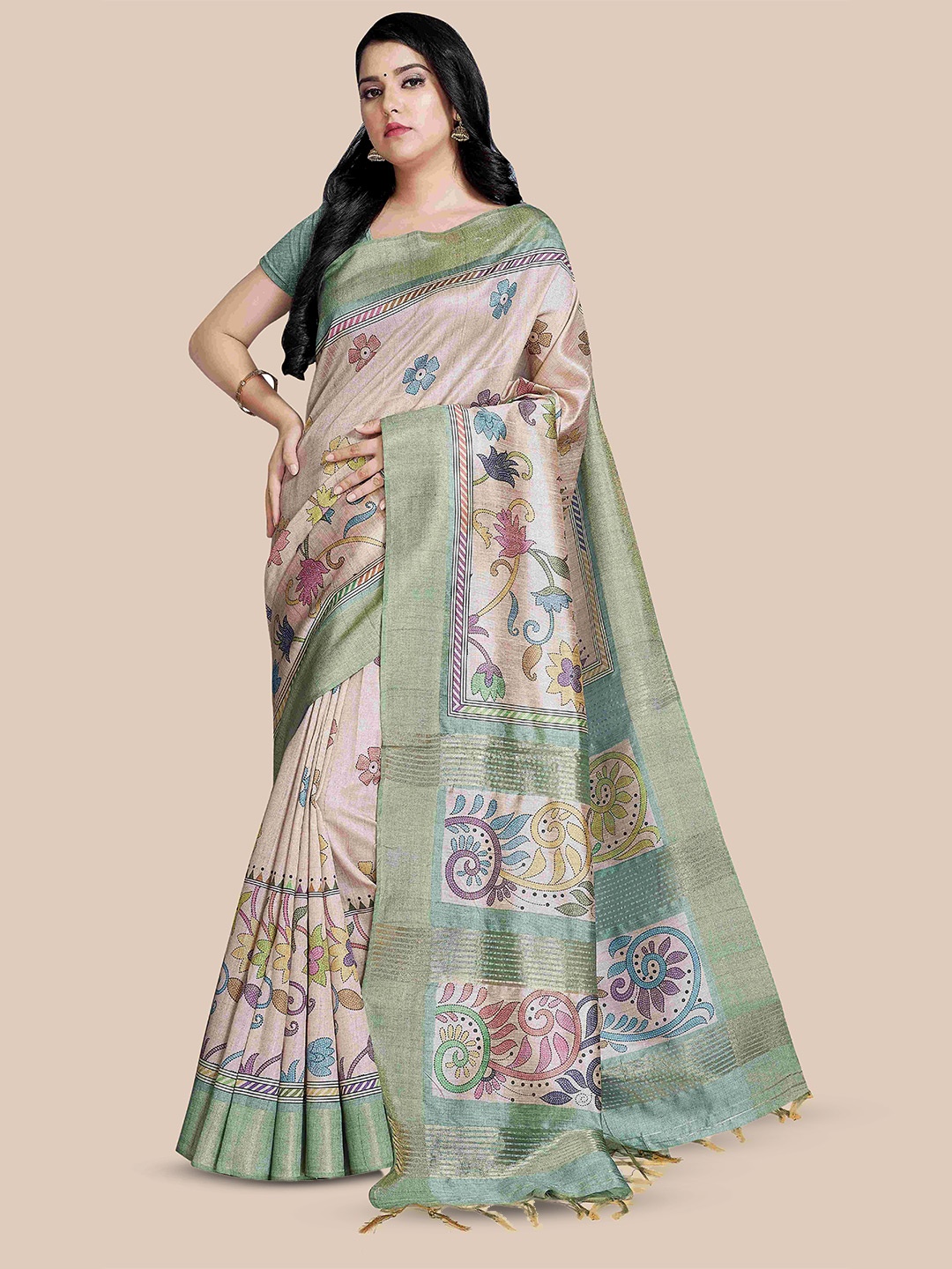 

Rani Saahiba Ethnic Motifs Zari Saree, Beige