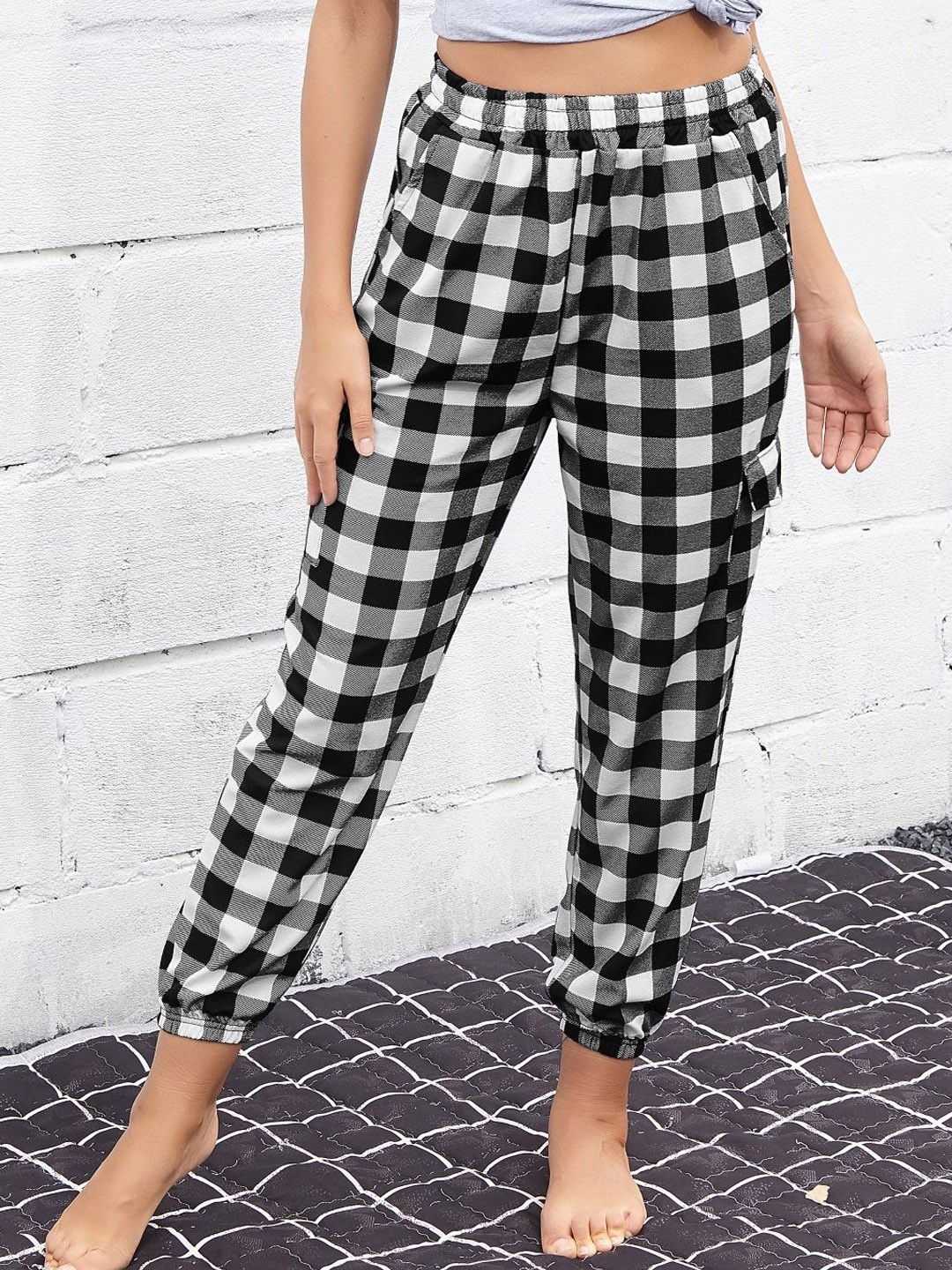 

StyleCast Women Checked Regular Fit Tailored Trousers, Black