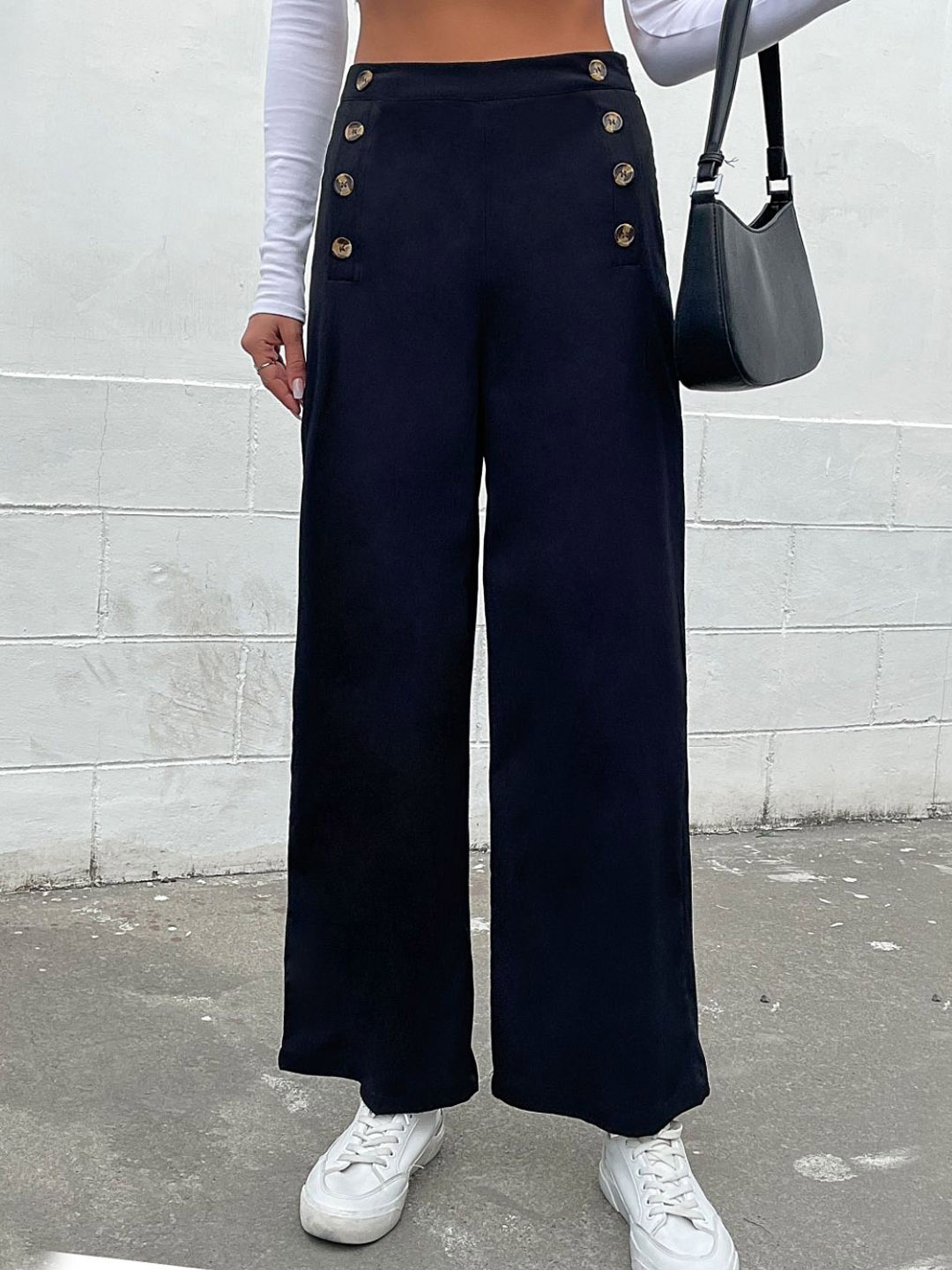 

StyleCast Women Printed Tailored Wide Leg Trousers, Black