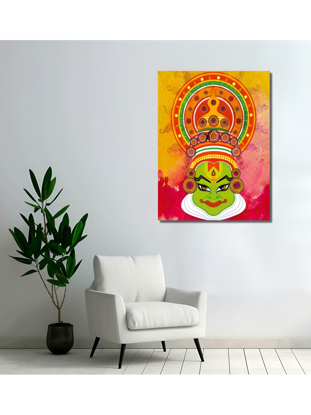 

Tamatina Pink & Yellow Face Of Kathakali Wooden Frame Canvas Wall Art