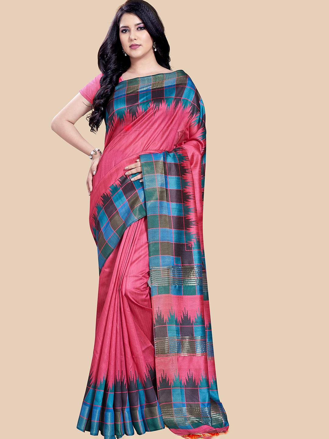 

Rani Saahiba Saree with Blouse Piece, Pink