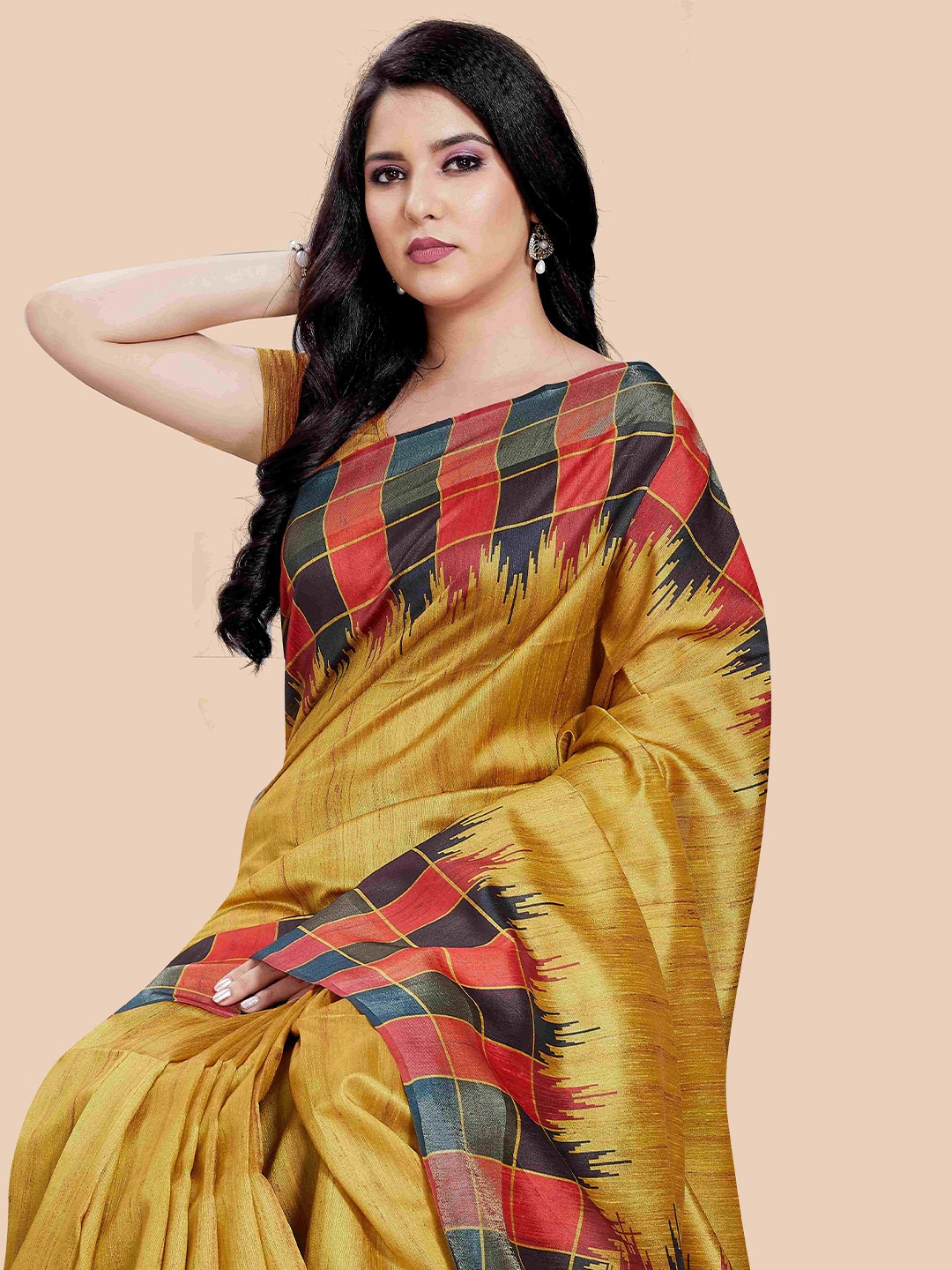 

Rani Saahiba Checked Tussar Saree, Yellow