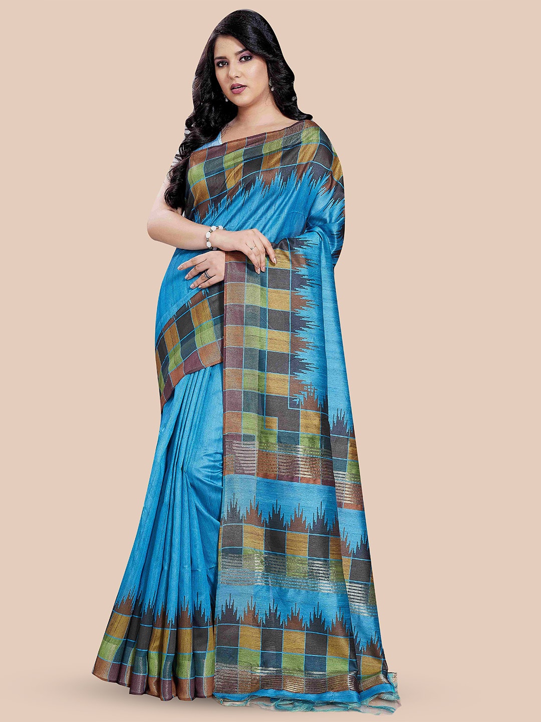 

Rani Saahiba Solid Saree With Blouse Piece, Blue