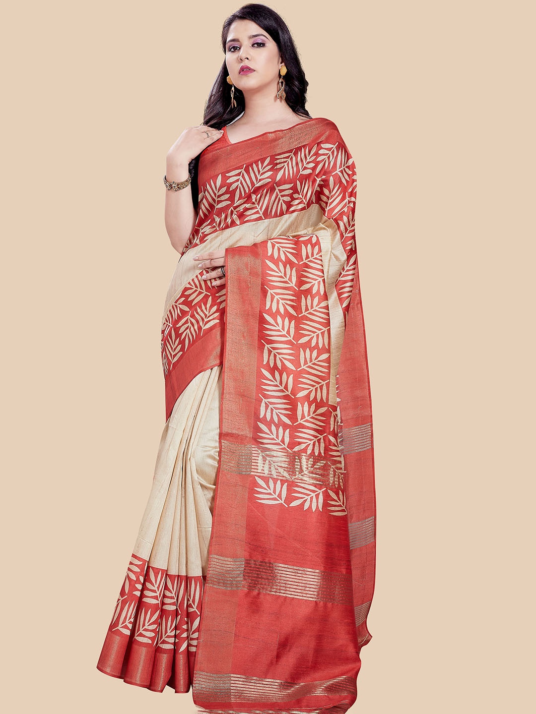 

Rani Saahiba Leheriya Zari Art Silk Saree, Beige