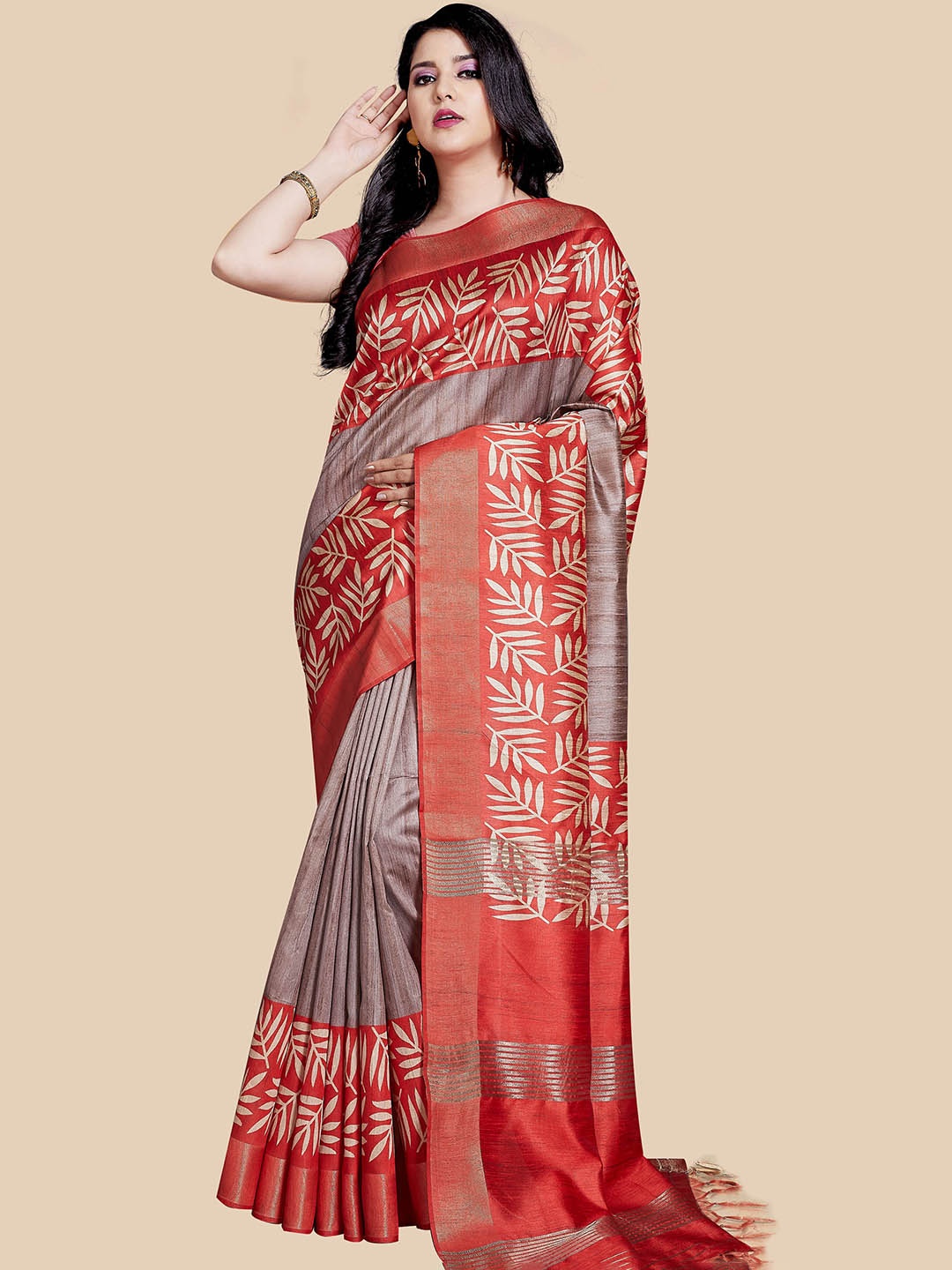 

Rani Saahiba Zari Saree With Blouse, Grey