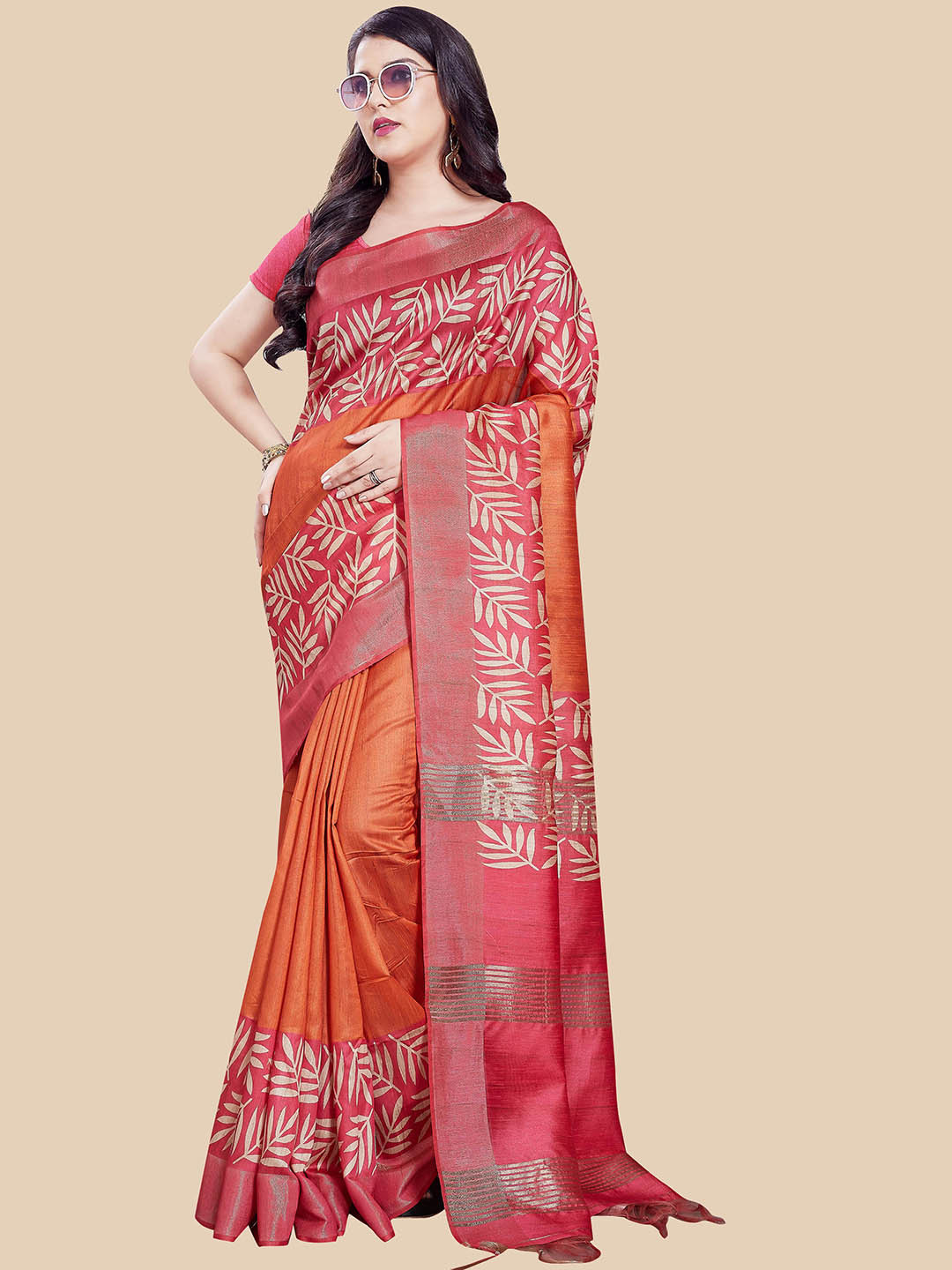 

Rani Saahiba Abstract Printed Zari Saree, Orange