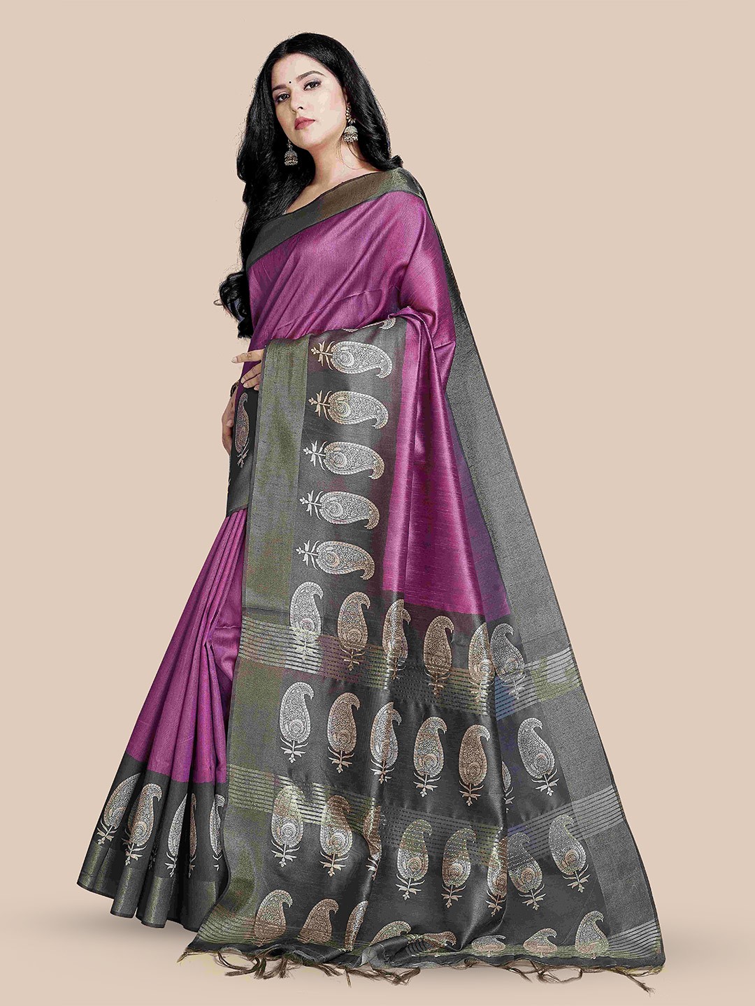 

Rani Saahiba Zari Solid Printed Saree, Purple