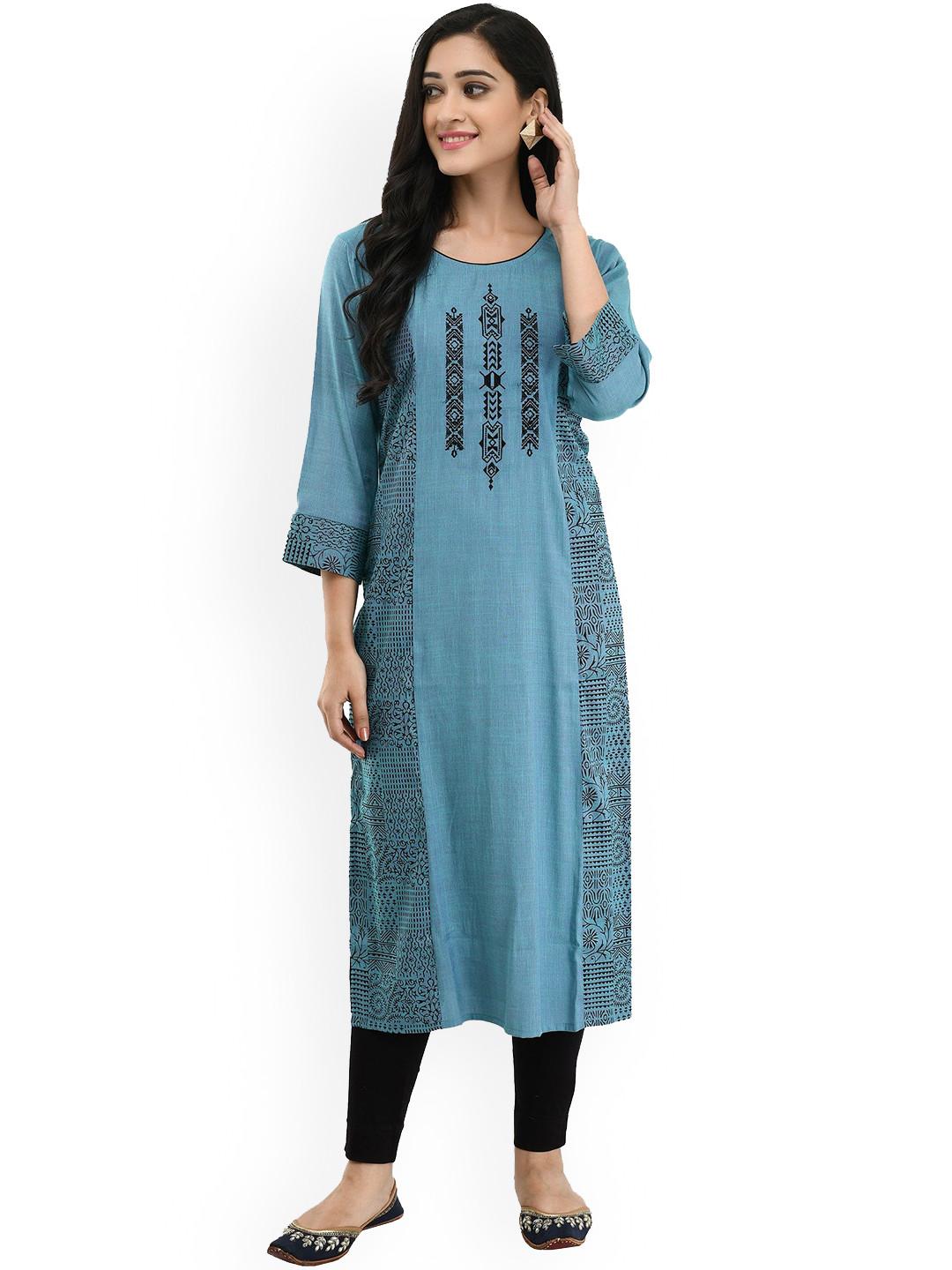 

RAJPUTANA CAMISA Geometric Embroidered Straight Kurta, Blue