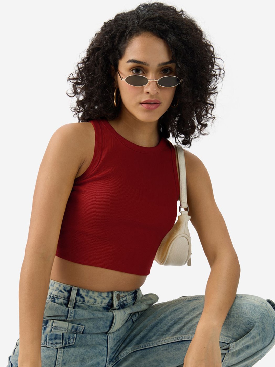 

The Souled Store Round Neck Crop Top, Red