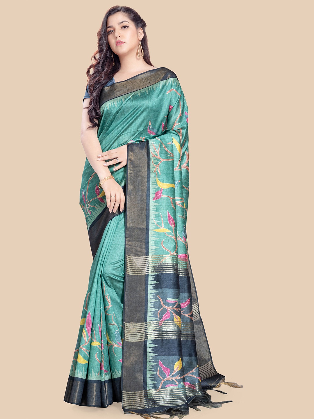 

Rani Saahiba Floral Zari Saree, Green