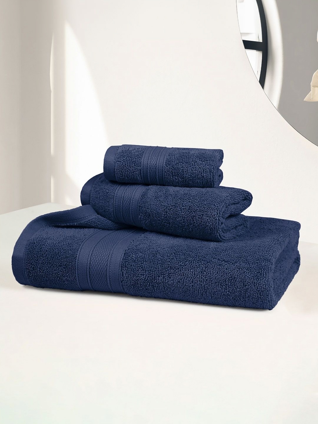 

MYTRIDENT Navy Blue 3 Pieces Pure Cotton 500 GSM Towel Set