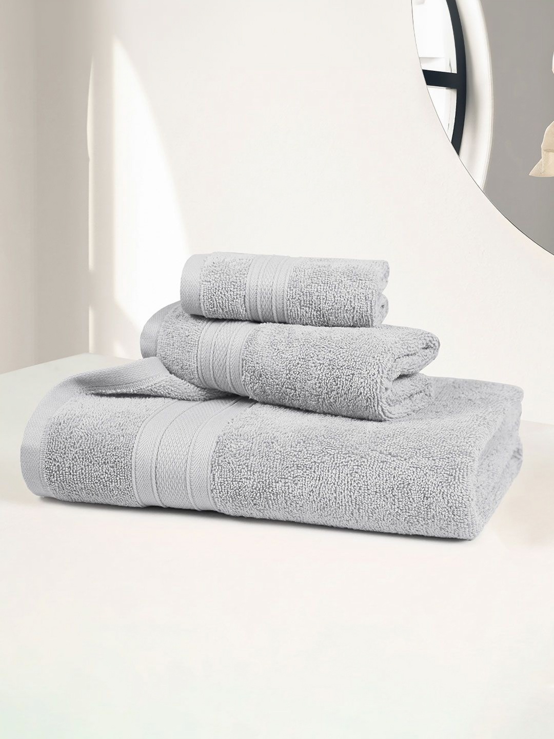 

MYTRIDENT Silver Toned 3 Pieces Pure Cotton 500 GSM Towel Set