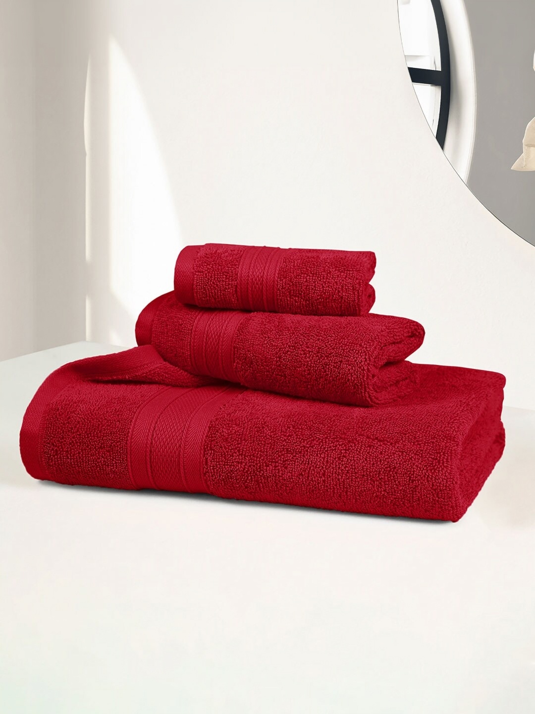 

MYTRIDENT Soft Comfort Red 3 Pieces Pure Cotton 500 GSM Towel Set