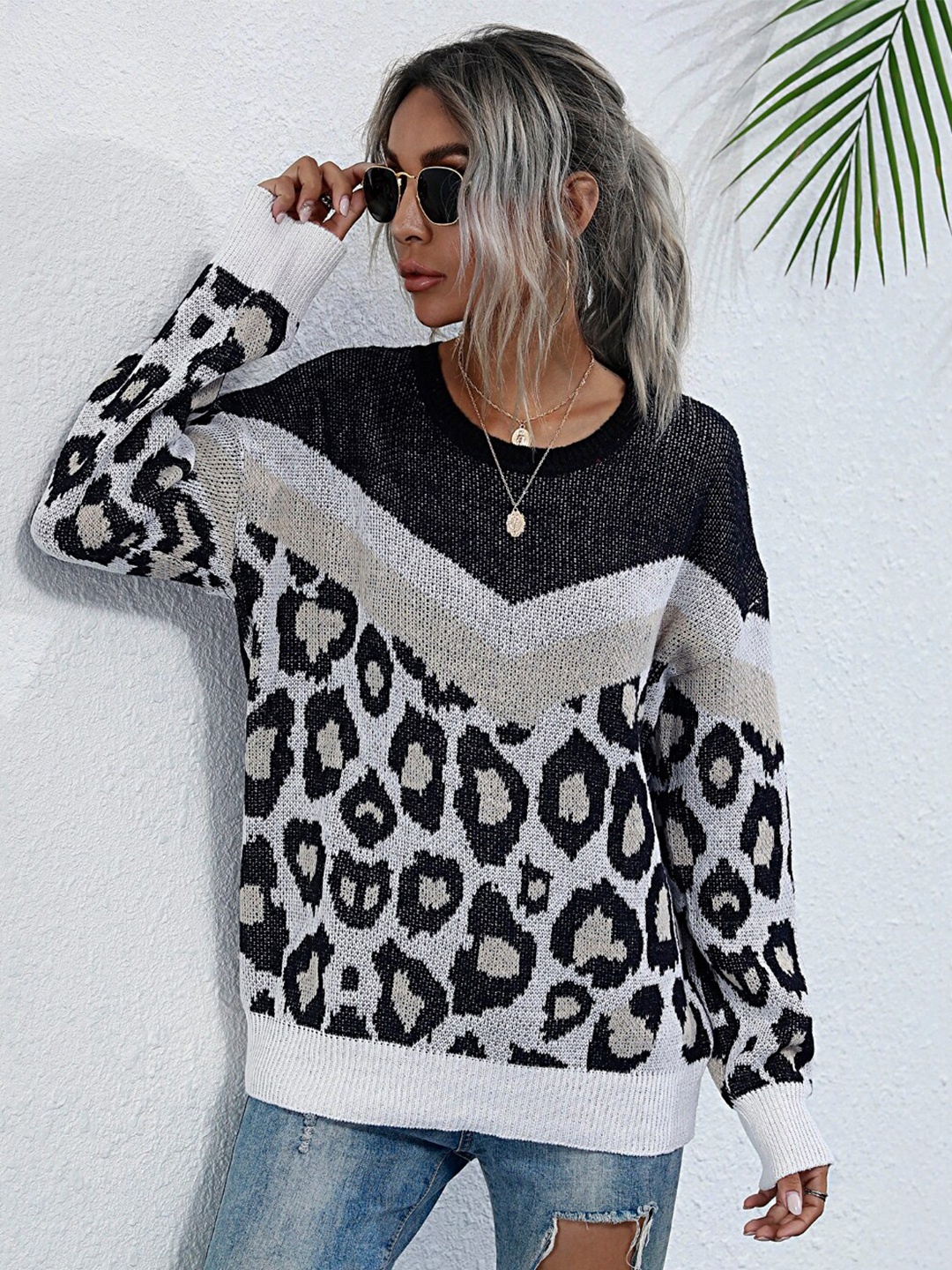 

StyleCast Women Animal Skin Printed Pullover Sweater, Black