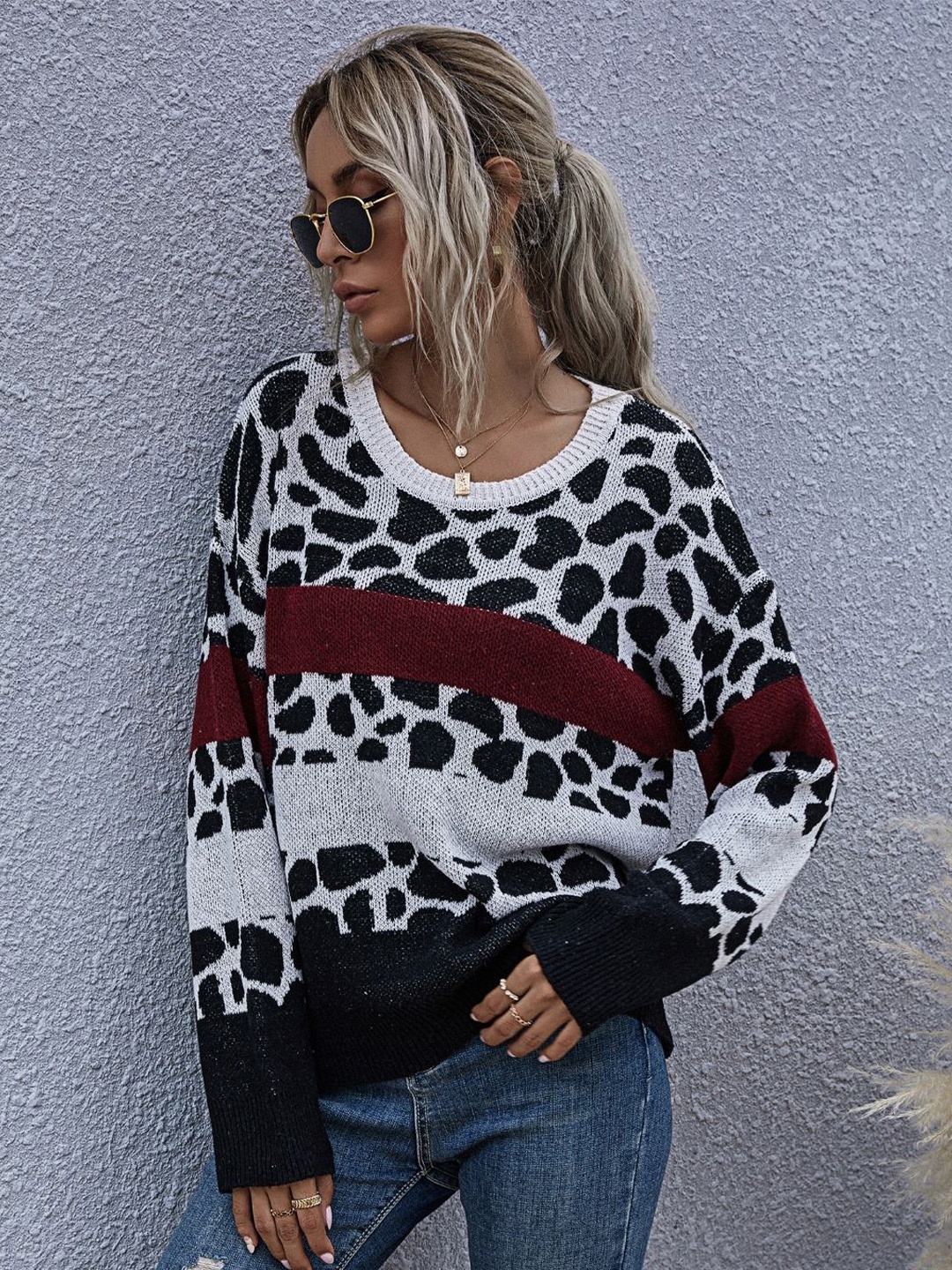 

StyleCast Women Animal Skin Printed Pullover Sweater, Black
