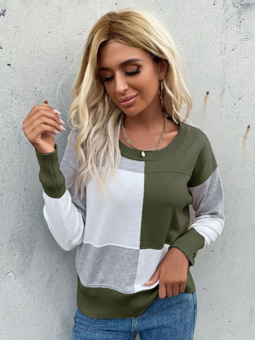 

StyleCast Women Colourblocked Pullover Sweater, Green